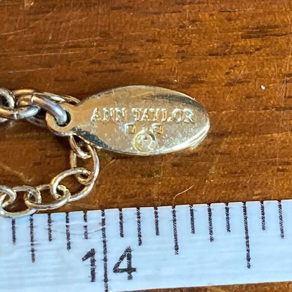 0040 Ann Taylor Gold Tone Necklace w/Green & Blue Faceted Stones & Rhinestones - Picture 4 of 4